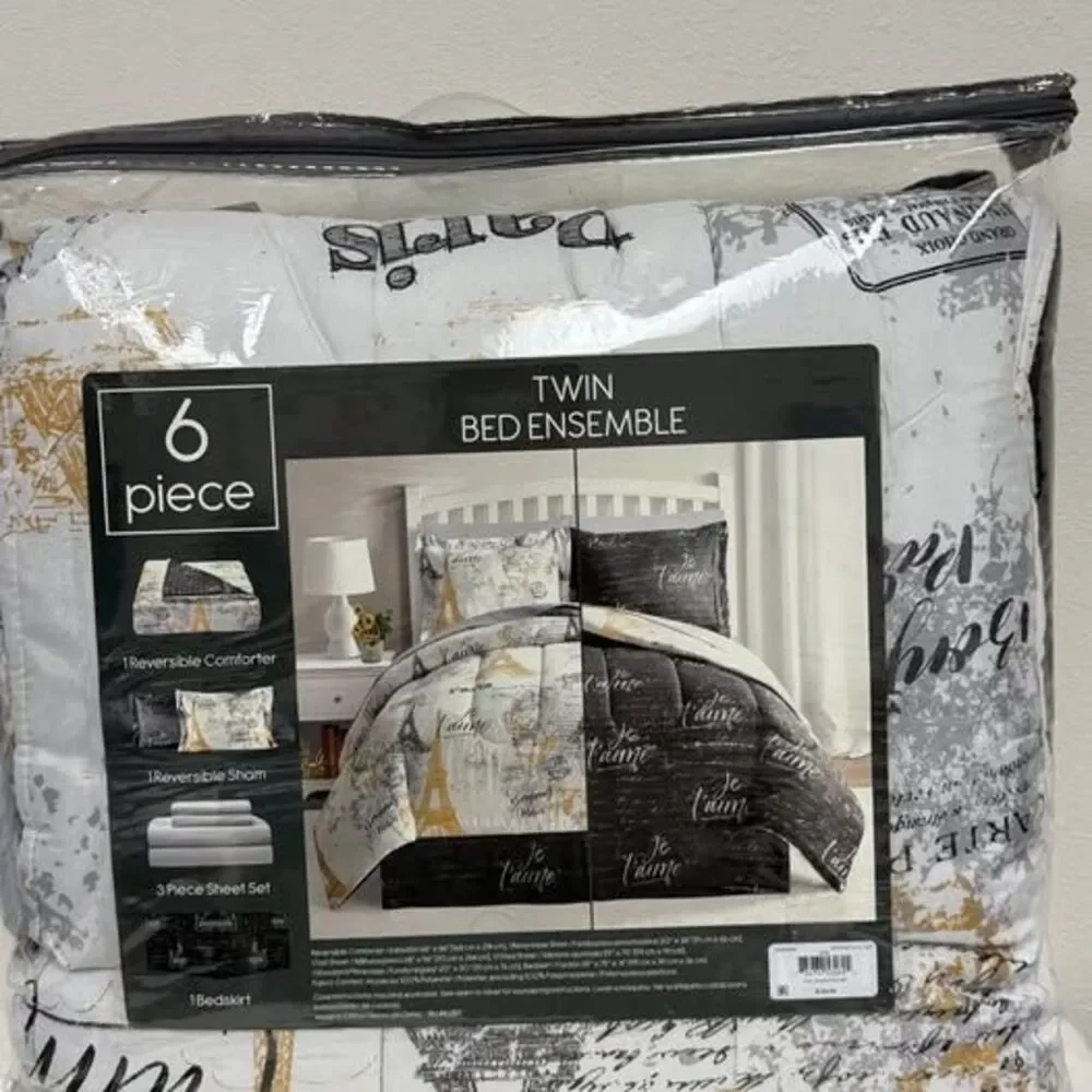 6 Piece TWIN Paris Comforter Set New